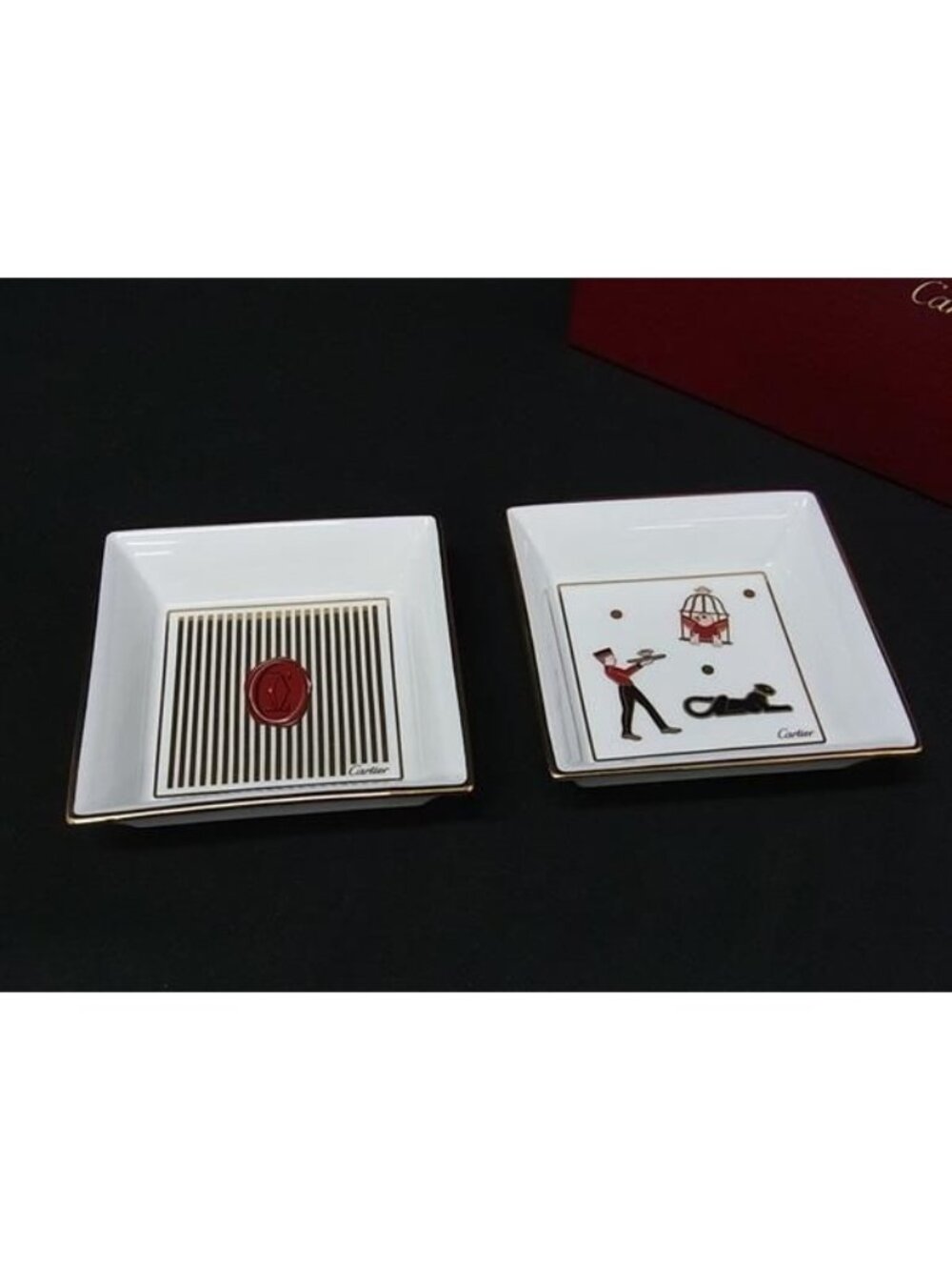 Cartier Diabolo de Trinket Tray Plate Dish 2 Set White